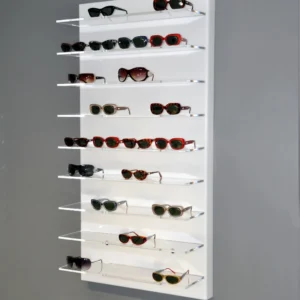 Espositore da parete per occhiali opalino bianco con 9 ripiani- MP275